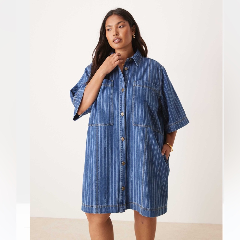 ARRANGE Curve Denim Stripe Shirt Dress Size 20 Blue Mini - Picture 4 of 4